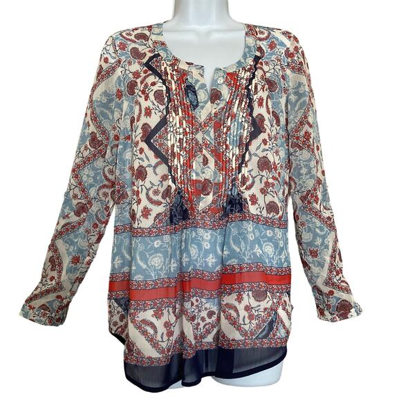 NWT Daniel Rainn Flowy Boho Floral Print Popover Long Roll Tab Sleeves Top XS - Picture 2 of 16